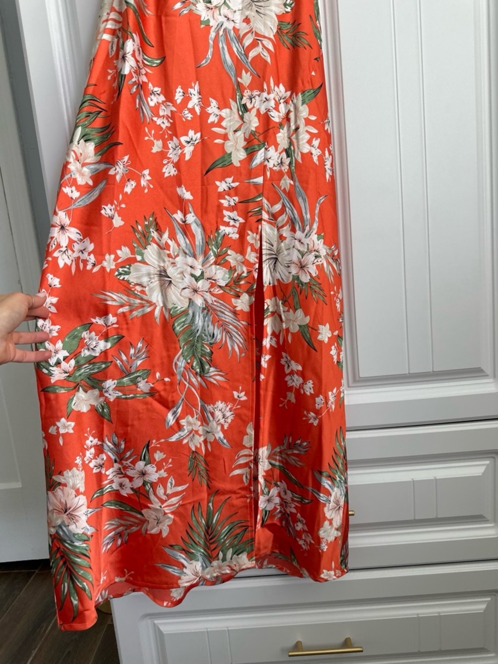 Paper Heart Orange Tropical Floral Satin Cowl Maxi Dress - Small - Picture 4 of 8
